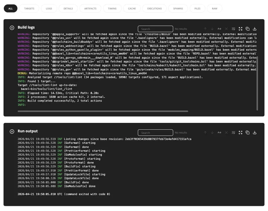 run log streaming